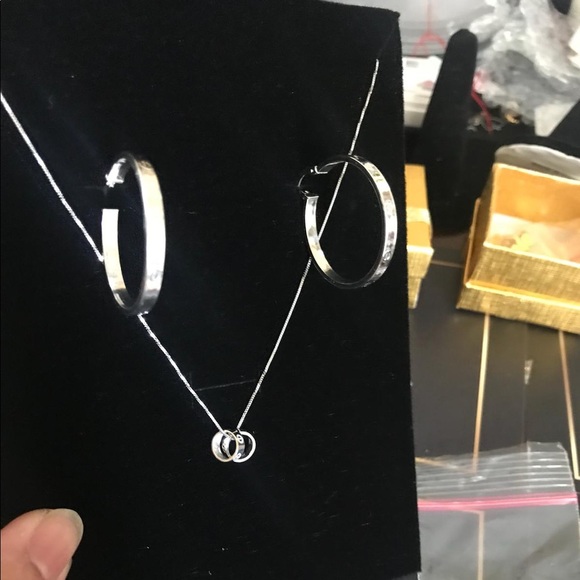 18k White Gold Love Set earrings and Necklace 18”